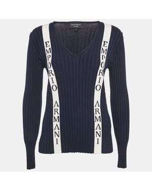 Emporio Armani Icon Logo Cotton Knit Sweater - Blue