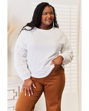 TRUEDAMES Eyelet Dropped Shoulder Round Neck Blouse - White