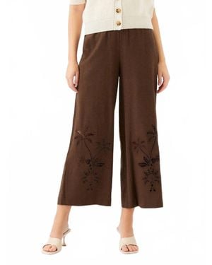 Fifteen Twenty Zora Embroidered Ankle Pants - Brown
