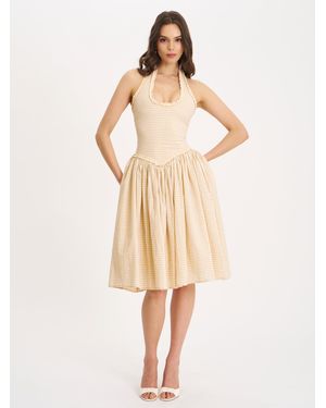 Miss Circle Idella Gingham U Neck Midi Dress - Natural