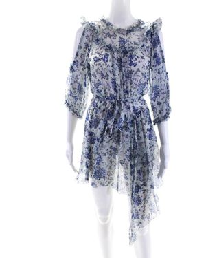 Alice McCALL Floral Print Belted Cold Shoulder Ruffled Dress - Blue