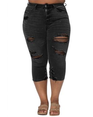 Judy Blue Destroyed Skinny Capri - Black