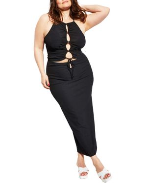 Royalty by Maluma Cut-Out Cropped Halter Top - Black