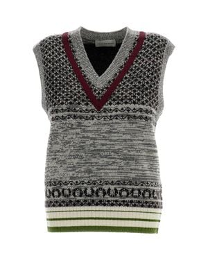 Dries Van Noten V-Neck Jacquard Knit Top - Gray