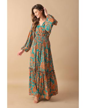 TRUEDAMES Fleeting Fauna Woven Maxi Dress - Blue