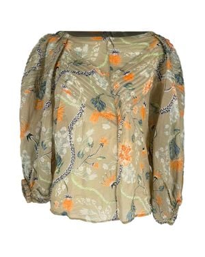 Chloé Floral-Print Balloon Sleeved Blouse - Green