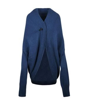 Alberta Ferretti Unstructured Cardigan With Brooch Closure And Textured Accents - Blue