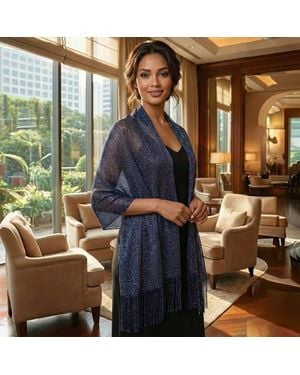 TRUEDAMES Shimmering Fringe Evening Shawl Scarf - Blue