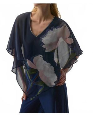 Joseph Ribkoff Floral Print V-Neck Poncho Top - Blue