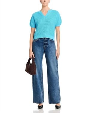 French Connection Remy Cotton Blend V-Neck Top - Blue