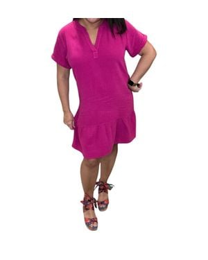 Bobi Split Neck Ruffle Hem Dress - Purple