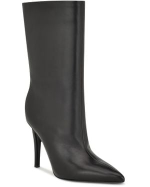 Nine West Leather Mid-Calf Heeled Boots - Gray