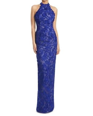 Alexander by Daymor Lace Halter Gown - Blue