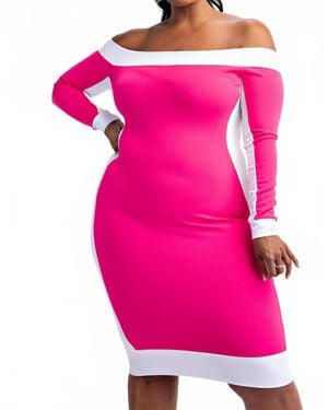 The Curve Plus Size Knit Color Block Midi Dress - Pink