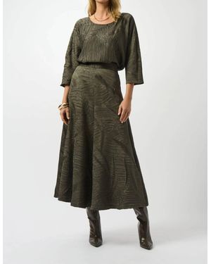 Joseph Ribkoff Pleated Satin Long Skirt - Green