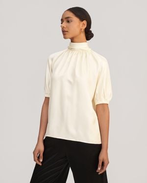 LILYSILK Ajuga Silk Twill Blouse Top - Natural