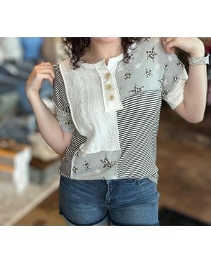 7Th Ray Leopard Star Patchwork Top - Gray