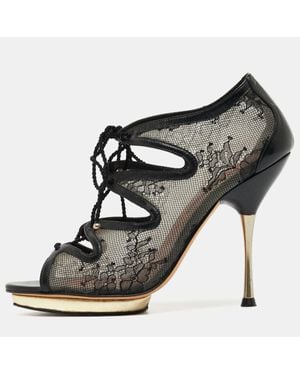 Carolina Herrera Mesh And Leather Lace Up Ankle Boots - Black