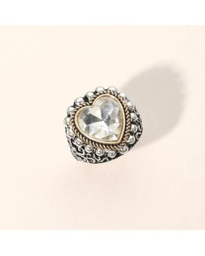 Fashnzfab Antique Metal Heart Stone Stretch Ring - Metallic