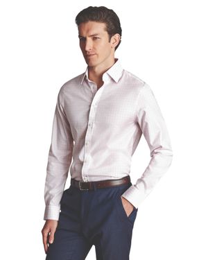 Charles Tyrwhitt Triple Check Non-Iron Twill Slim Fit Shirt Single Cuff - White