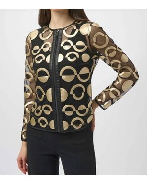 Joseph Ribkoff Mesh And Leatherette Collarless Jacket - Black