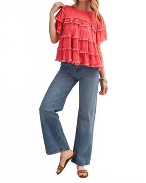 ..,merci Tiered Ruffle Lace Trim Swing Top