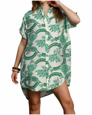 Umgee Bailey Printed Button Front Dress - Green