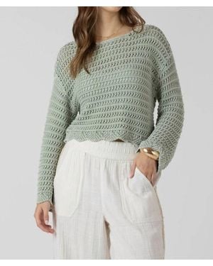 Dex Scalloped Hem Open Stitch Sweater - Green