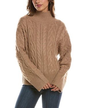 Forte Luxe Cable Mock Neck 100% Cashmere Pullover - Natural