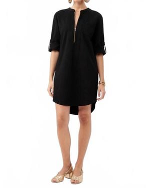 Trina Turk Kaiko 3/4 Sleeve Half Zip Dress - Black