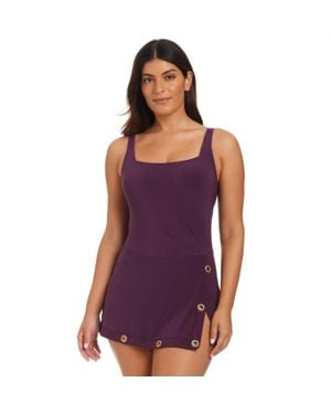 Beyond Control Grommets One Piece Swim Dress - Purple