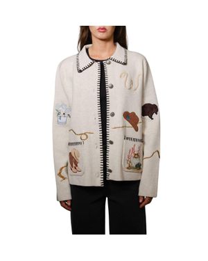 Blue B Motif Wool Blend Sweater Jacket - Gray