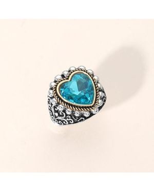 Fashnzfab Antique Metal Heart Stone Stretch Ring - Blue