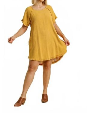 Umgee Plaid Print Back Mini Dress - Yellow