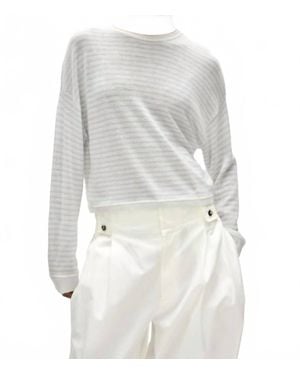 White + Warren Cashmere Striped Sweatshirt - White