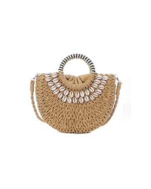 Adornia Basket Arc Shell-Embroidered Handle Bag With Shoulder Strap - Metallic