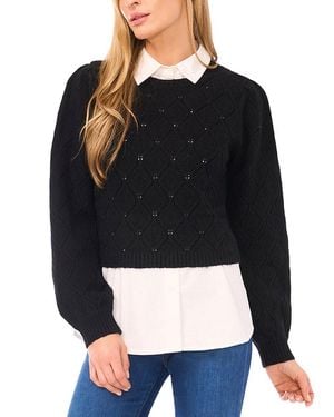 Ted Baker Allover Pointelle Texture Twofer Wool-Blend Sweater - Black