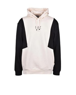 EA7 Cream Brushed Cotton Hoodie - Black