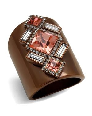 Fashnzfab Ip Coffee Light Stainless Steel Ring With Top Grade Crystal - Brown