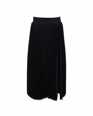 Theo the Label Atlas Pleated High Slit Skirt - Black