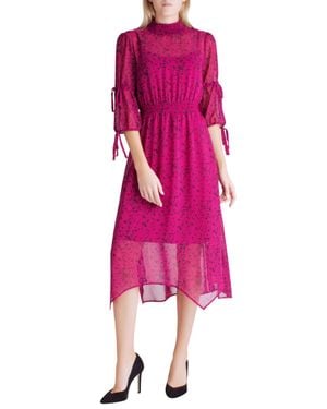 Kensie Mock Neck Long Sleeve Dress - Pink