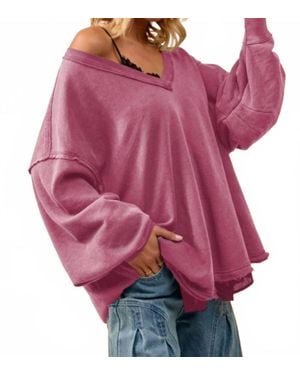Bibi Desert Dreamer Oversized V-Neck Sweatshirt - Red