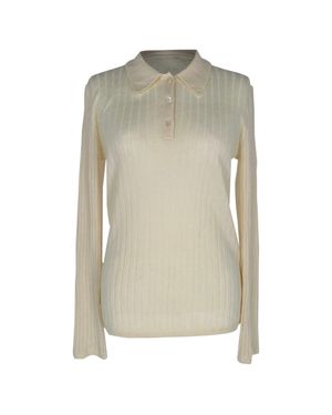A.P.C. A. P.C. Ribbed-Knit Long Sleeve Polo Shirt - Natural