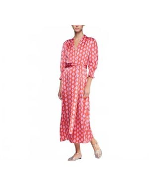 Vilagallo Printed Midi Wrap Dress - Red