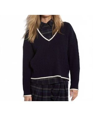 Apricot Oversized Cable Sweater With Contrast Trim - Blue