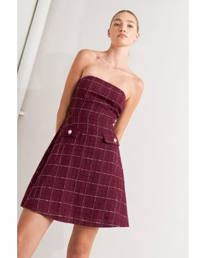 TRUEDAMES Tweed Doll Wine Woven Mini Dress - Red
