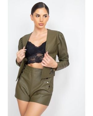 TRUEDAMES Side Button Detailed Jacket & Shorts Set - Green