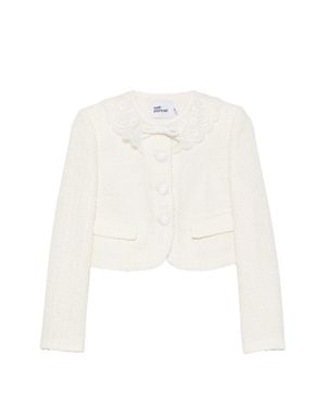 Self-Portrait Lace Collar Cropped Tweed Jacket - White