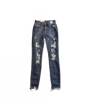 Judy Blue Skinny Fit Frayed Hem Jeans - Blue