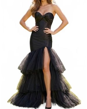 Jovani Sweetheart Ruffled Tulle Hem Gown - Black